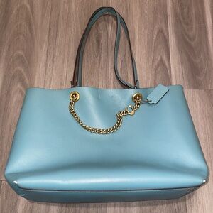 Coach Blue Tote Bag with Gold Chain